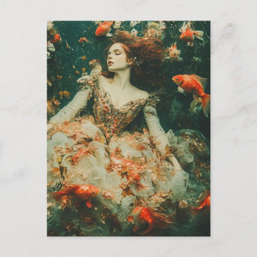 Vrouw zwemt met goudvis fantasie Modes Briefkaart (Voorkant)