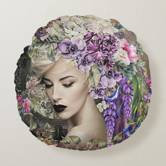 Vrouwe bloemen rond kussen (Voorkant)