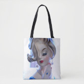 Vrouwe dame Flipped Hair Hand Head Vase Tote Bag (Voorkant)