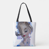 Vrouwe dame Flipped Hair Hand Head Vase Tote Bag (Achterkant)
