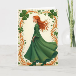 Vrouwe in het groen St. Patrick's Day Feestdagen Kaart