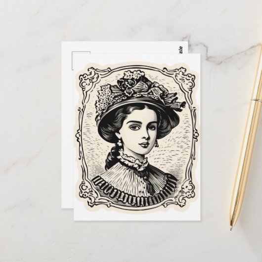 Vrouwe Portret Stamp 2 Briefkaart (Voorkant / Achterkant in situ)