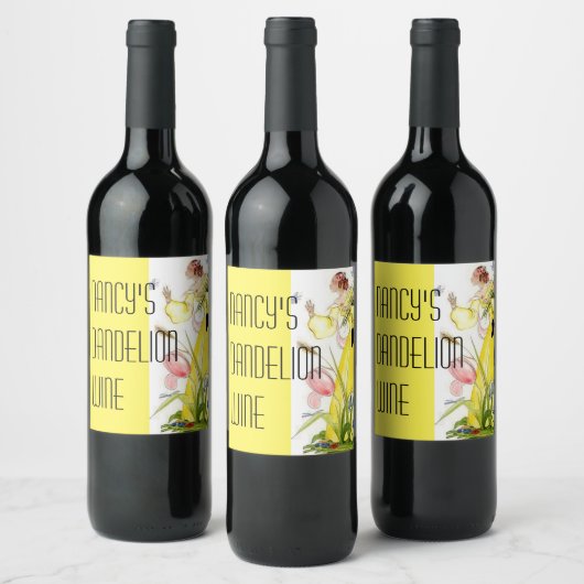 Vrouwe tuinbloemen vlinder Dandelion Wijn Etiket (Flessen)