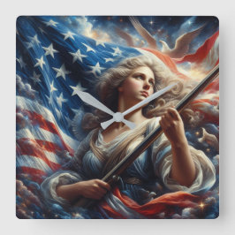 Vrouwe van de Vrijheid - Patriottisme Kunst Vierkante Klok