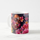  Vrouwe van Kleur Roze Bloemen Musical Notes Koffiemok (Voorkant links)
