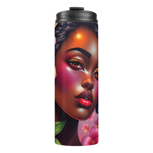  Vrouwe van Kleur Roze Bloemen Musical Notes Thermosbeker (Voorkant)