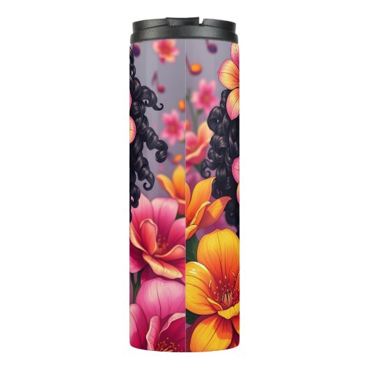 Vrouwe van Kleur Roze Bloemen Musical Notes Thermosbeker (Achterkant)