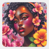  Vrouwe van Kleur Roze Bloemen Musical Notes Vierkante Sticker (Voorkant)