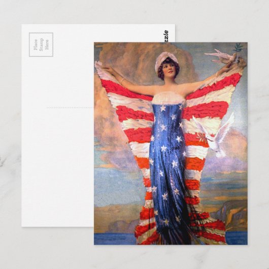 Vrouwe van Vrijheid Patriottische Amerikaanse vla Briefkaart (Voorkant / Achterkant)