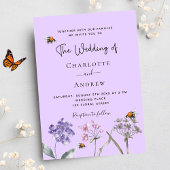 Vrouwe wilde bloemen violet roze bij uitnodiging briefkaart