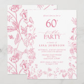 Vrouwelijk 60e Verjaardagsfeestje Roze Victoriaans Kaart (Voorkant / Achterkant)