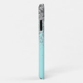 Vrouwelijk Aqua Blauwe Zilveren Glitter Monogram Case-Mate iPhone Case (Achterkant/rechts)
