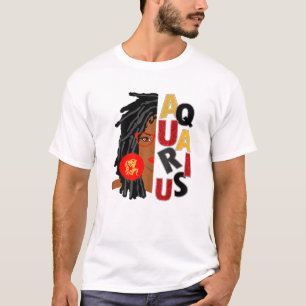 Vrouwelijk Aquarius Girl Afro Locs Girl Zodiac Sig T-shirt