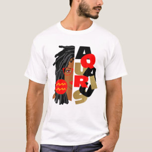 Vrouwelijk Aquarius Girl Afro Locs Girl Zodiac Sig T-shirt
