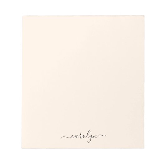 Vrouwelijk Beige Monogram Moderne Script Persoonli Notitieblok (Voorkant)