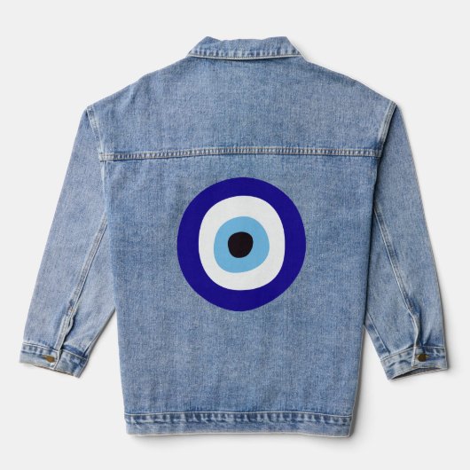 Vrouwelijk Blauw Modern Grieks Oog Denim Jacket (Achterkant)