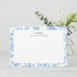 Vrouwelijk blauwe bloem Toile de Jouy gekartelde r Notitiekaartje