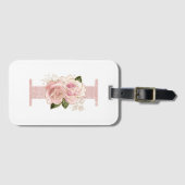 Vrouwelijk bleek roze gouden glinsterend bloemmoti bagagelabel (Voorkant (horizontaal))