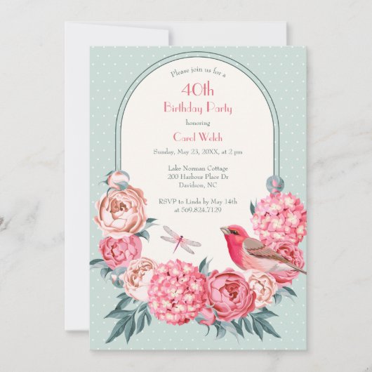  Vrouwelijk Bloemen 40e Verjaardagsfeest Kaart (Voorkant)