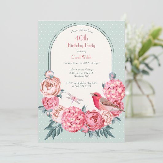  Vrouwelijk Bloemen 40e Verjaardagsfeest Kaart (Staand voorkant)