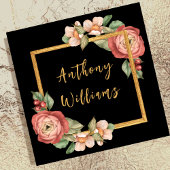Vrouwelijk  Bloemen Gouden Rand Blush Roze Vierkante Visitekaartje