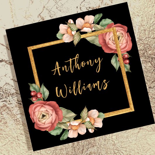 Vrouwelijk Bloemen Gouden Rand Blush Roze Vierkante Visitekaartje