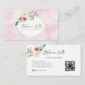 Vrouwelijk Bloemen Modern Roze en Wit Visitekaartje (Voorkant / Achterkant)