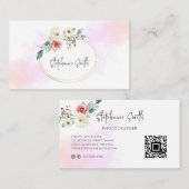 Vrouwelijk Bloemen Modern Waterverf Roze Visitekaartje (Voorkant / Achterkant)