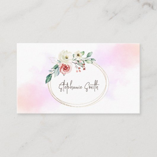 Vrouwelijk Bloemen Modern Waterverf Roze Visitekaartje (Voorkant)
