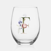 Vrouwelijk Bloemen Monogram Initiaal De letter F Wijnglas Zonder Voet (Voorkant)