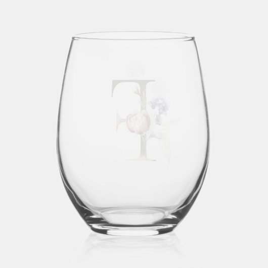 Vrouwelijk Bloemen Monogram Initiaal De letter F Wijnglas Zonder Voet (Achterkant)