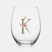 Vrouwelijk Bloemen Monogram Initiaal Letter K Wijnglas Zonder Voet (Voorkant)