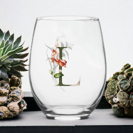 Vrouwelijk Bloemen Monogram Letter L Wijnglas Zonder Voet