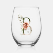 Vrouwelijk bloemmonogram de letter B Wijnglas Zonder Voet (Voorkant)