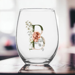 Vrouwelijk bloemmonogram de letter B Wijnglas Zonder Voet