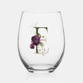 Vrouwelijk bloemmonogram de letter E Wijnglas Zonder Voet (Voorkant)