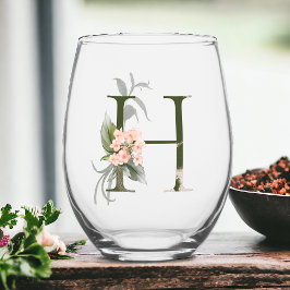 Vrouwelijk bloemmonogram de letter H Wijnglas Zonder Voet