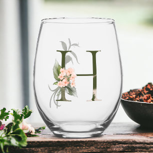 Vrouwelijk bloemmonogram de letter H Wijnglas Zonder Voet