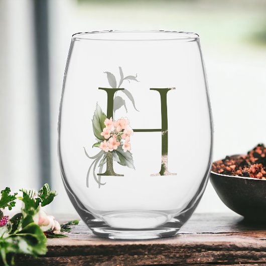 Vrouwelijk bloemmonogram de letter H Wijnglas Zonder Voet