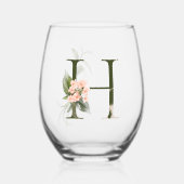 Vrouwelijk bloemmonogram de letter H Wijnglas Zonder Voet (Voorkant)