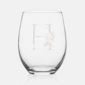 Vrouwelijk bloemmonogram de letter H Wijnglas Zonder Voet (Achterkant)