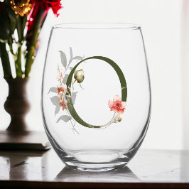 Vrouwelijk bloemmonogram de letter O Wijnglas Zonder Voet