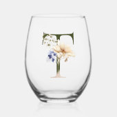 Vrouwelijk bloemmonogram de letter T Wijnglas Zonder Voet (Voorkant)