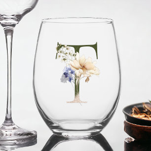 Vrouwelijk bloemmonogram de letter T Wijnglas Zonder Voet