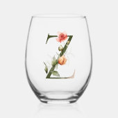 Vrouwelijk bloemmonogram de letter Z Wijnglas Zonder Voet (Voorkant)