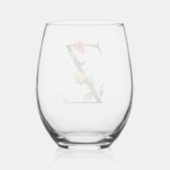 Vrouwelijk bloemmonogram de letter Z Wijnglas Zonder Voet (Achterkant)