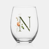 Vrouwelijk bloemmonogram Initiaal de letter N Wijnglas Zonder Voet (Voorkant)
