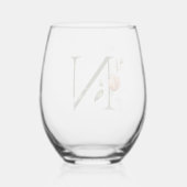 Vrouwelijk bloemmonogram Initiaal de letter N Wijnglas Zonder Voet (Achterkant)