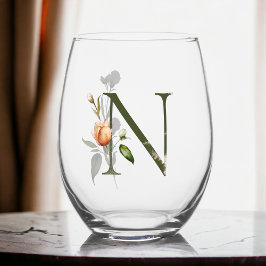 Vrouwelijk bloemmonogram Initiaal de letter N Wijnglas Zonder Voet