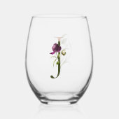 Vrouwelijk bloemmonogram letter J Wijnglas Zonder Voet (Voorkant)